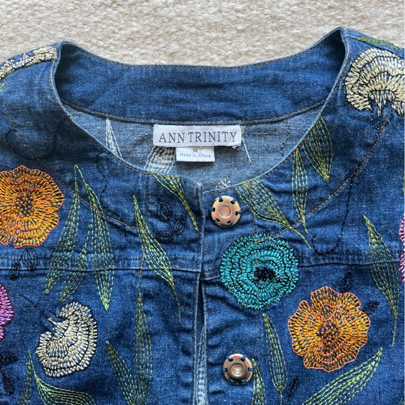 Ann Trinity | Vintage 90s Y2K Linen Blend Floral Embroidered Jacket/Shacket | M - Picture 14 of 15